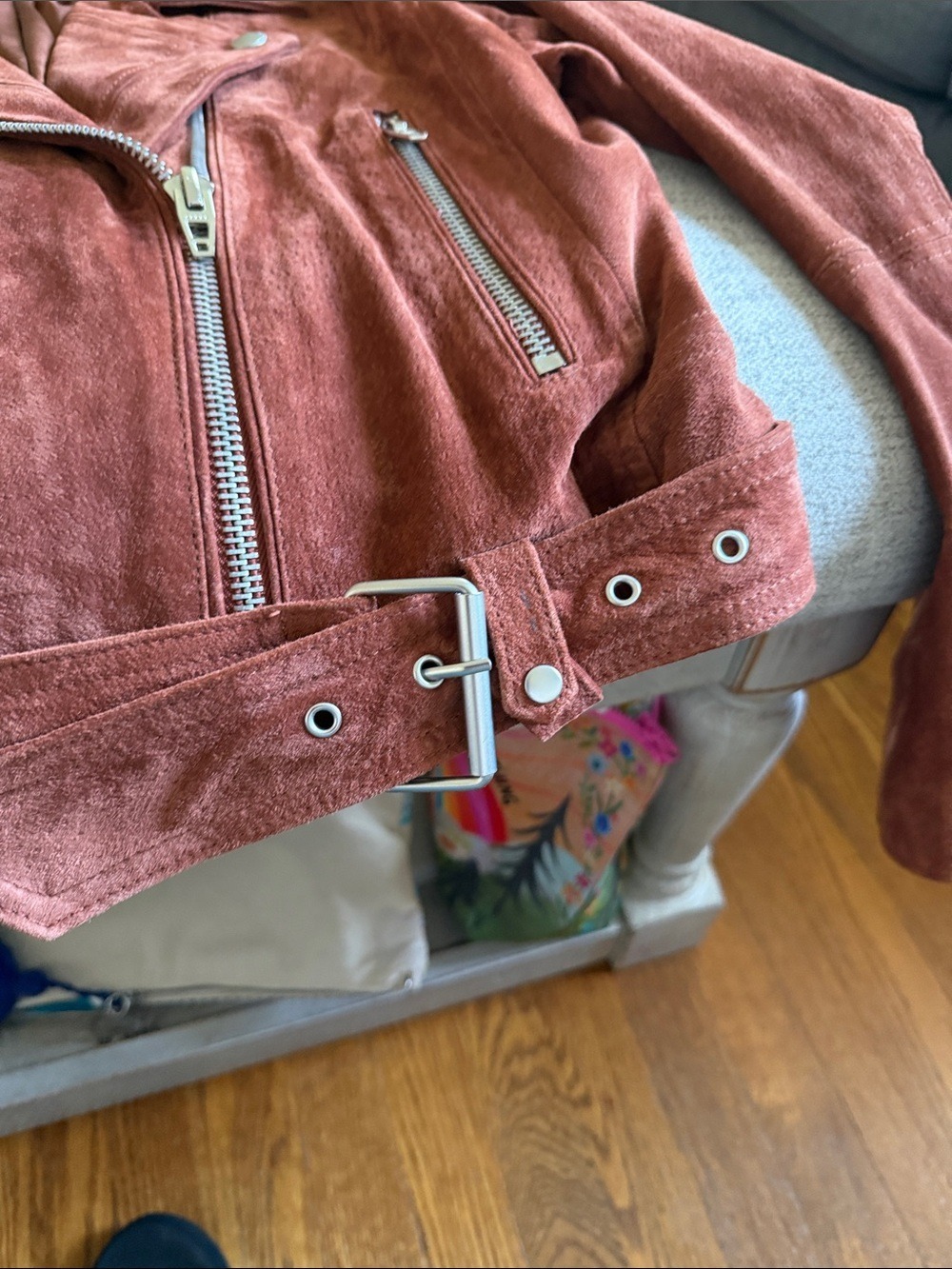 BLANKNYC Suede Moto Jacket Rust Brown Large - Picture 9 of 16